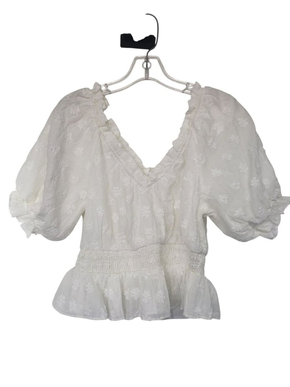 Endless Rose White Puff Sleeve Top Blouse Smocked Waist S Small